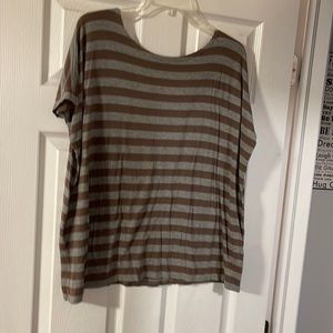 Army green and gray striped Piko shirt, S